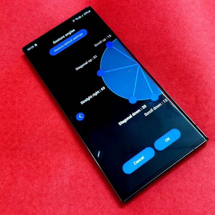 Angular swipe adjustment in One Hand Operation+ module.