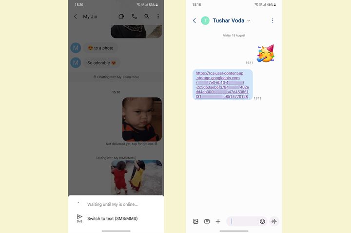 Google Messages automatic link conversion.