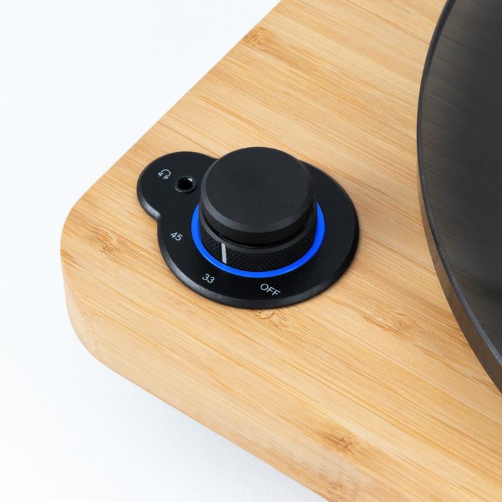 The speed selector dial on the House of Marley Stir It Up Lux turntable