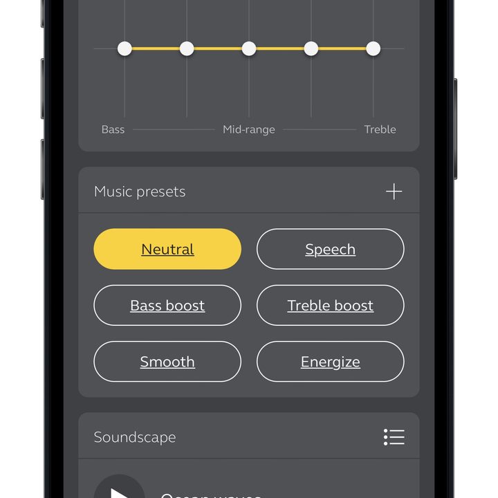 Jabra Sound+ app for iOS equalizer settings.