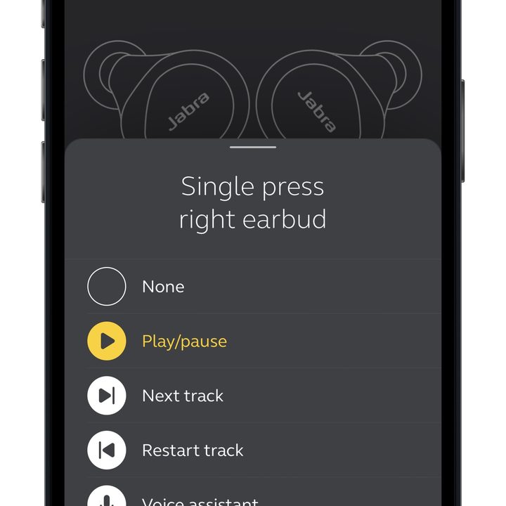 Jabra Sound+ app for iOS control options.