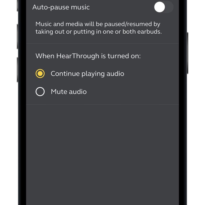 Jabra Sound+ app for iOS HearThrough options.