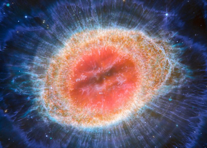 The Ring Nebula captured by Webb's mid-infrared instrument (MIRI).