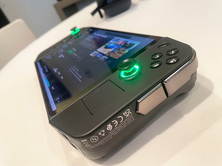 A Lenovo Legion Go rests on a table.