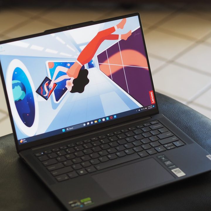 Lenovo Slim Pro 9i 14 front angled view showing display and keyboard.