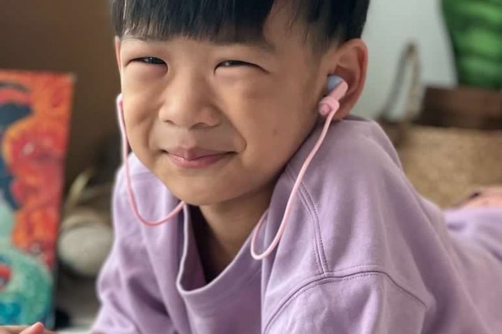 MyFirst CareBuds seen with anti-loss strip.