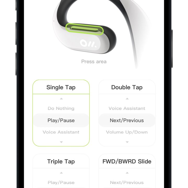 Oladance app for iOS control settings for playback.