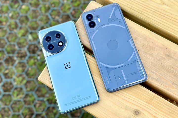 The back of the Nothing Phone 2 and the OnePlus 11.