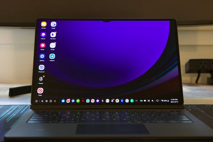The Samsung Galaxy Tab S9 Ultra sitting on a desk with its keyboard case.