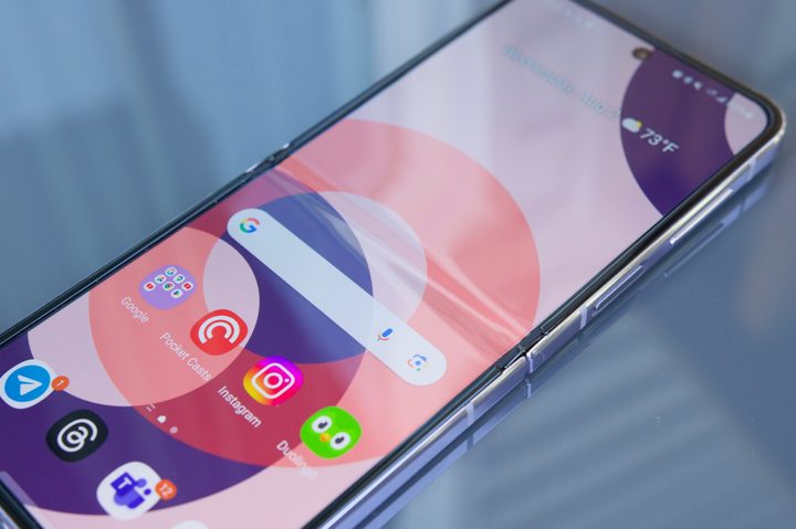 Samsung Galaxy Z Flip 5 open, showing the crease on the main display.