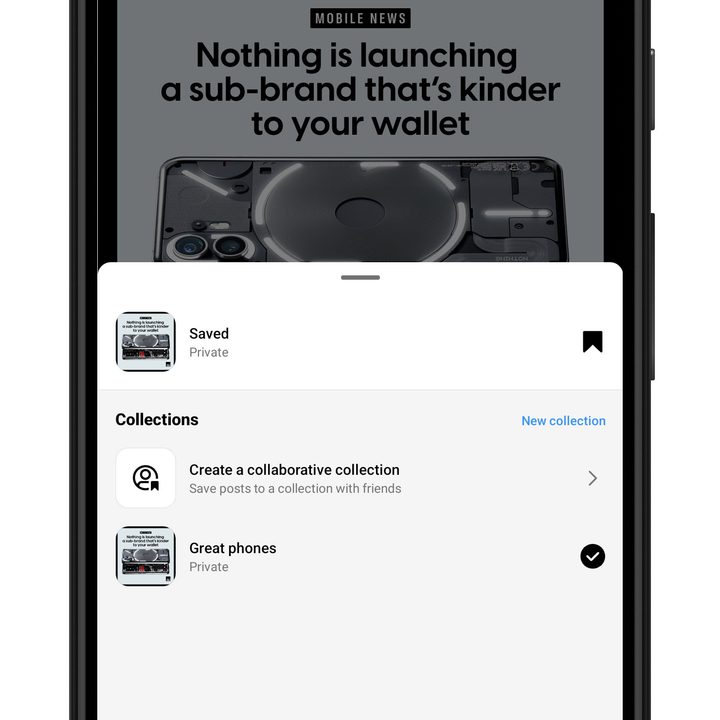Saving to a collection in Instagram.