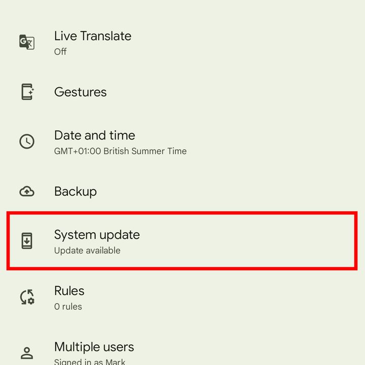 Finding your System Update section in System.
