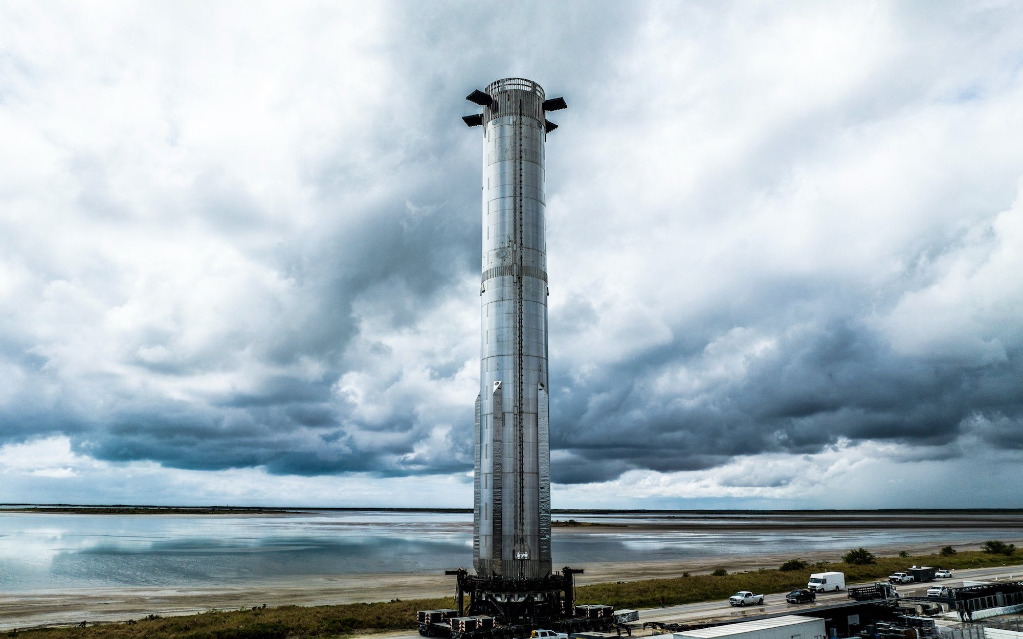 SpaceX's Super Heavy on the launchpad ahead of a test.