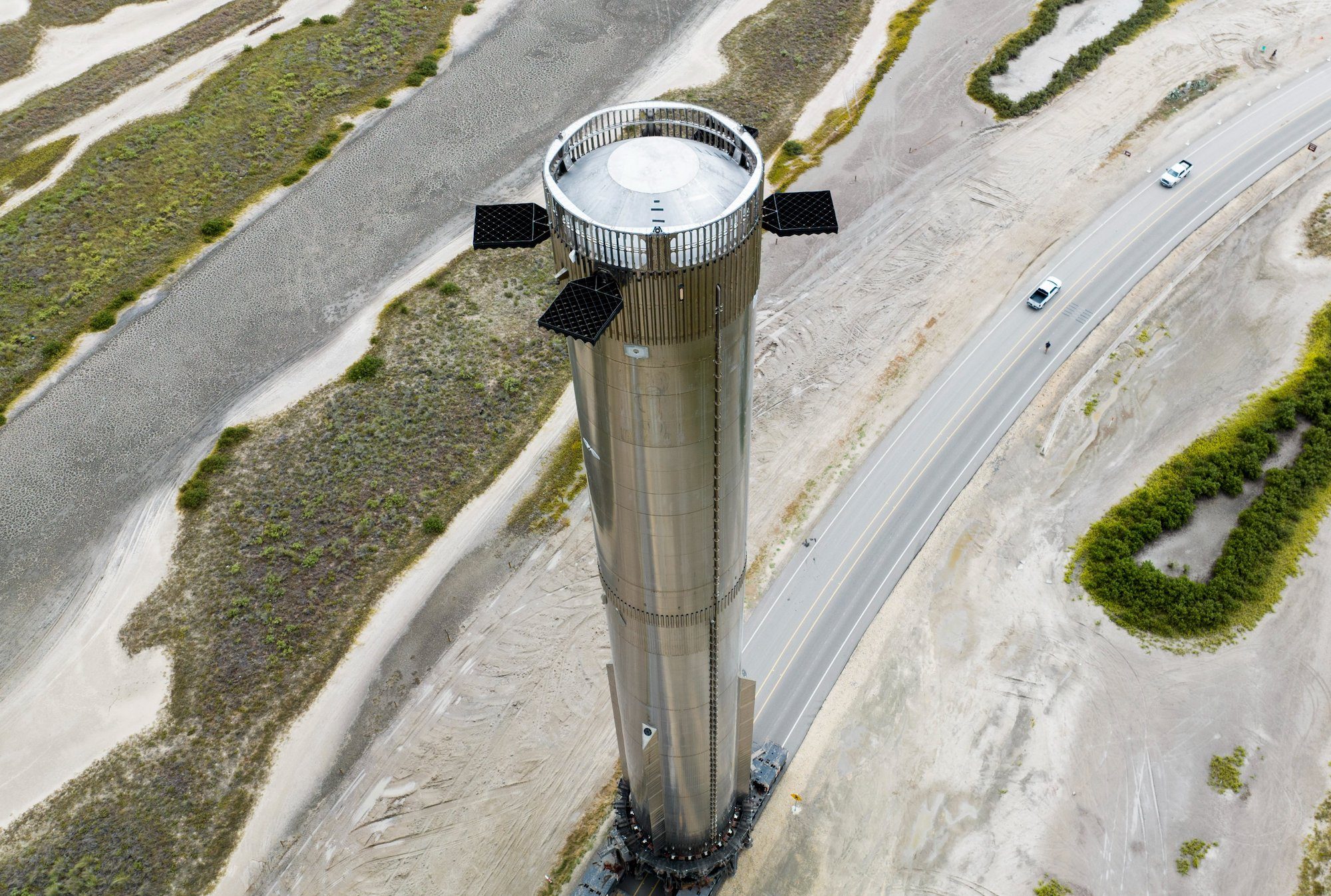 SpaceX's Super Heavy on the launchpad ahead of a test.