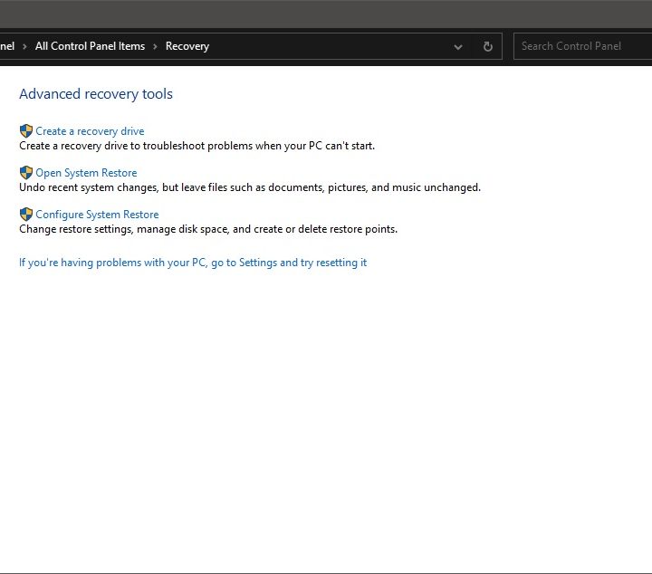 A screenshot of Windows System Restore.