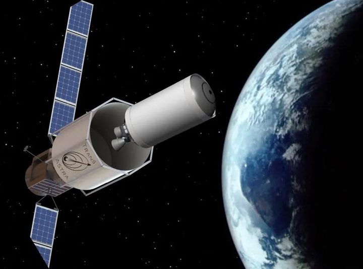 Render of a TransAstra capture bag catching a spent rocket part.