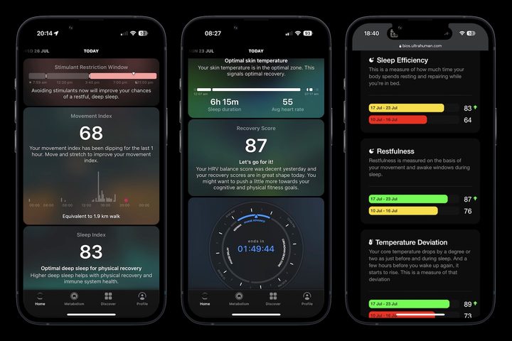 Screenshots taken from the Ultrahuman Air app.