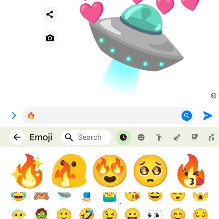 Emoji Kitchen remixing a flame emoji.