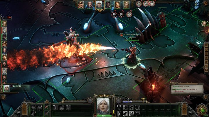 A character shoots fire in Warhammer 40,000: Rogue Trader.