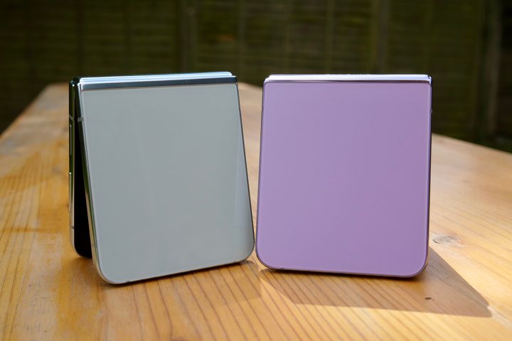 The back of the Samsung Galaxy Z Flip 5 and Galaxy Z Flip 4.