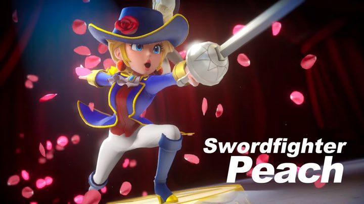 Peach dressed up as a swordfighter in Princess Peach Showtime!