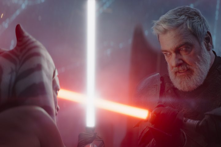 Ahsoka Tano crosses lightsabers with Baylan Skoll in Ahsoka episode 4.