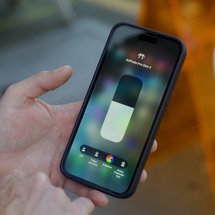 The Apple AirPods Pro 2 with USB-C and MagSafe paired to an iPhone 15.