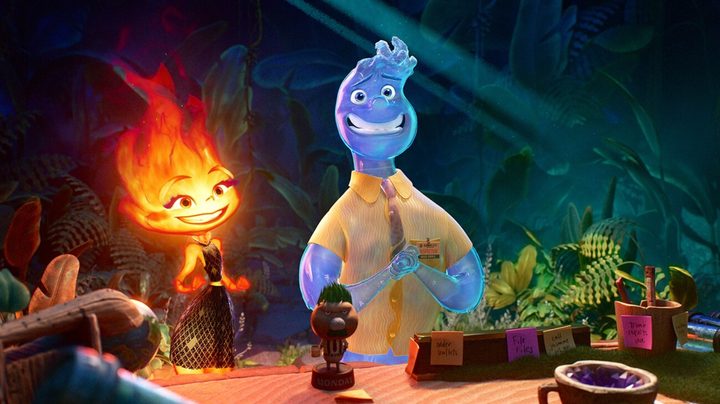 Ember Lumen and Wade Ripple together in a still from Elemental.