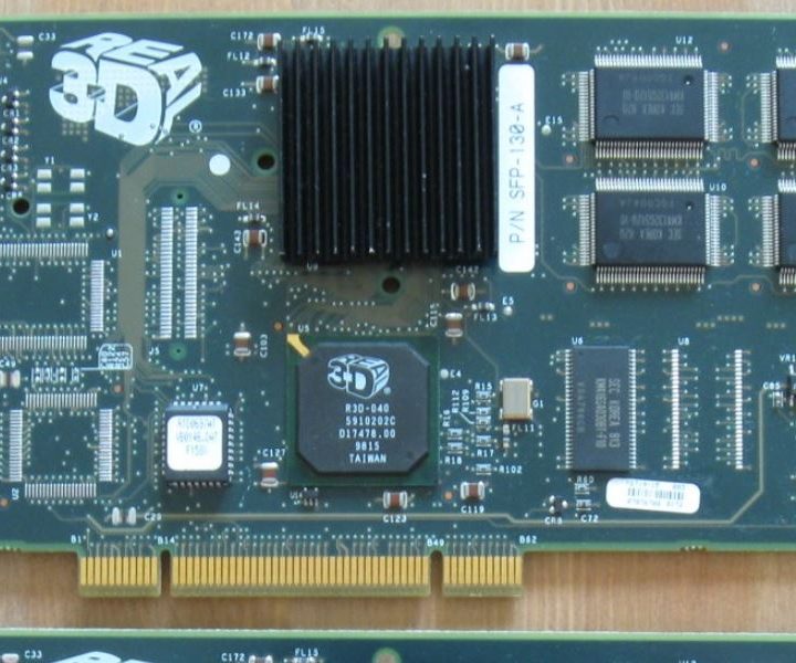 The Intel i740 graphics card on a table.