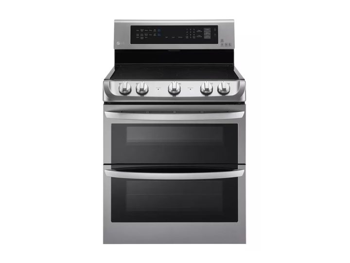 The LG 7.3 cu. ft. electric double oven against a white background.