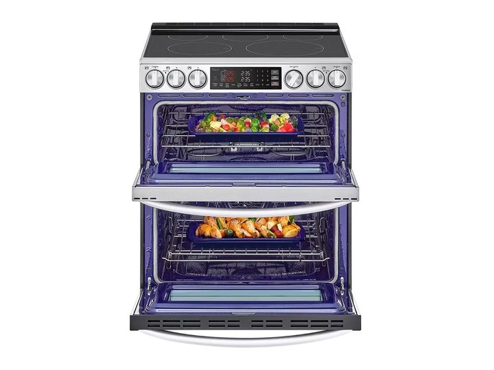 The LG 7.3 cu. ft. smart electric double oven against a white background.