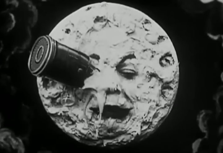 The moon with a rocket in it's eye in "Trip to the Moon."