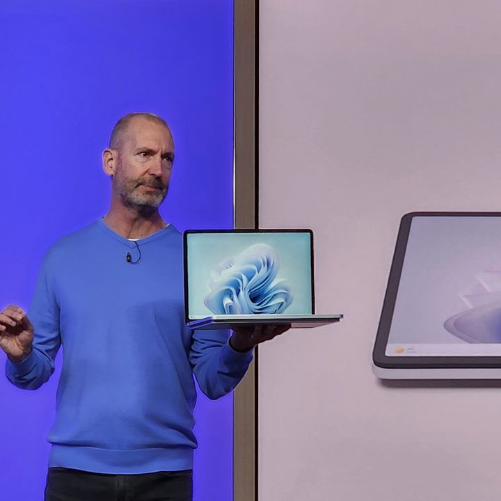 The new Surface Laptop Studio 2 shown on stage during Microsoft's September event.