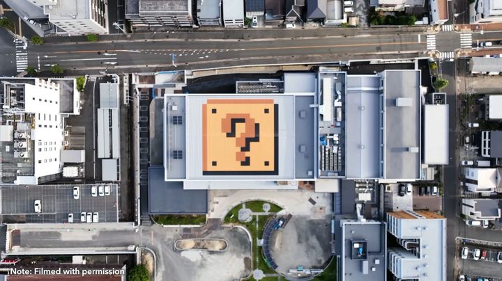 The question-mark block on the top of the Nintendo Museum