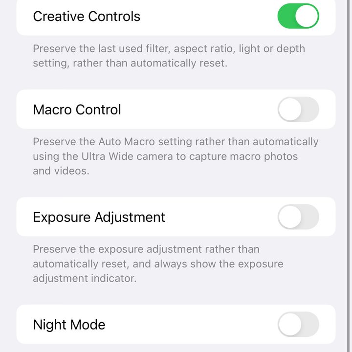 Preserve Settings page.