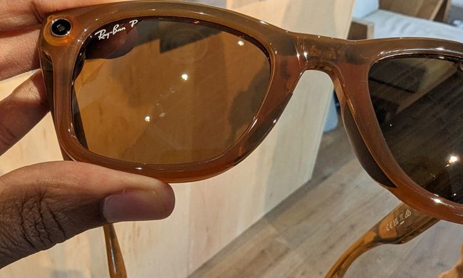 Ray-Ban Meta smart glasses shown in-hand at the Meta event.