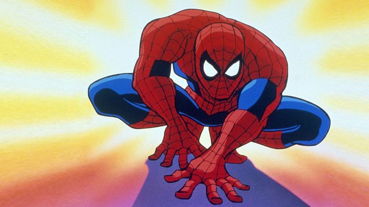 Spider-Man crouching in the show Spider-Man.