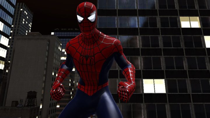 Spider-Man in a city at night in the series Spider-Man: The New Animared Series.