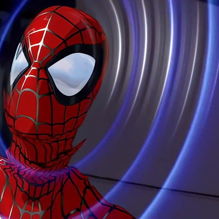 Sonar-like rings emanate from Spider-Man indicating his spidey-sense tingling.