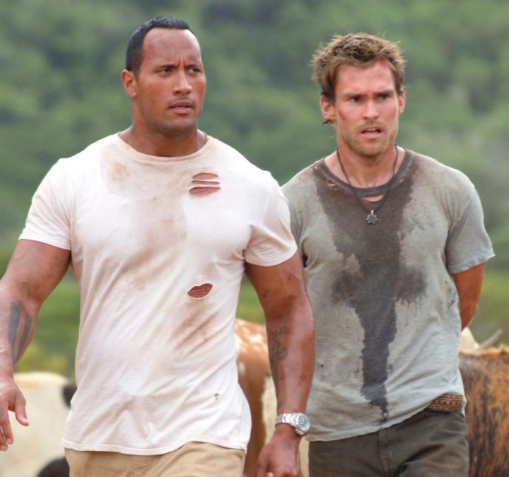 Dwayne Johnson and Seann William Scott take a sweaty walk together.