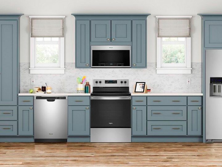 The Whirlpool 5.3 cu. ft. electric range installed in a kitchen.