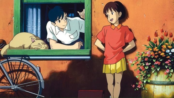 Seiji and Shizuku talking from outside the former's window in Whipser of the Heart.
