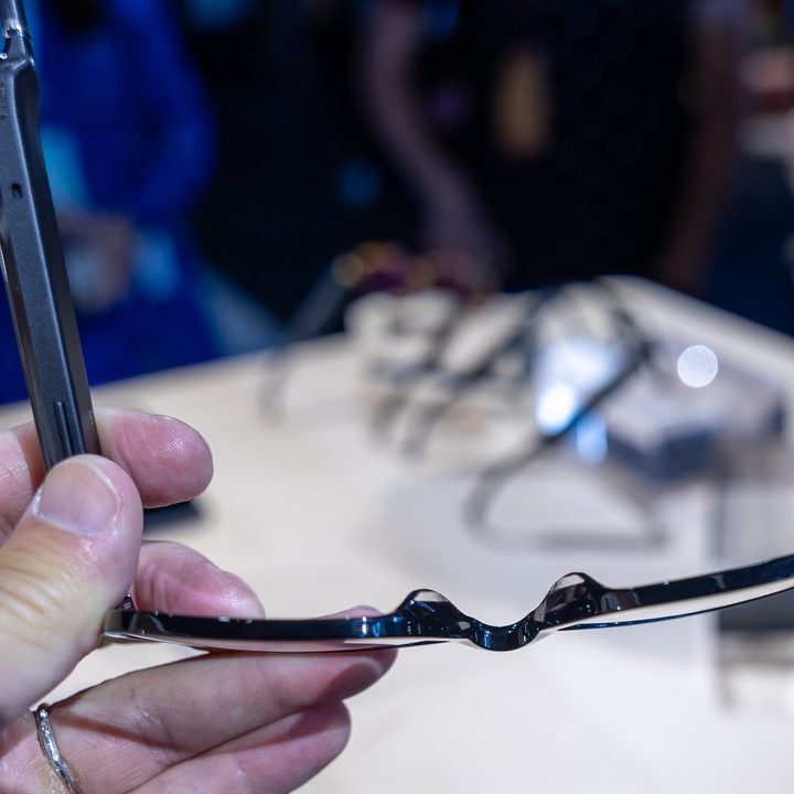 A profile shot of bridge of the Amazon Echo Frames on display at the 2023 Amazon fall devices event.