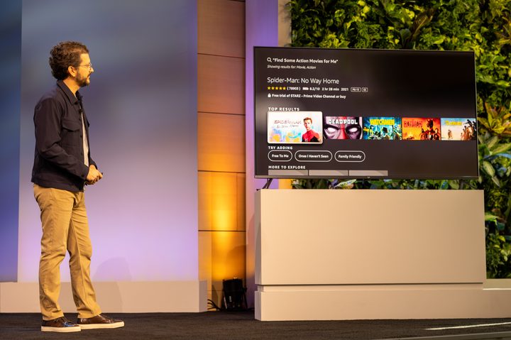 Amazon's Daniel Rausch shows search results in Amazon Fire TV at the 2023 Devices & Services event on Sept. 20, 2023, at HQ2 in Arlington, Va.