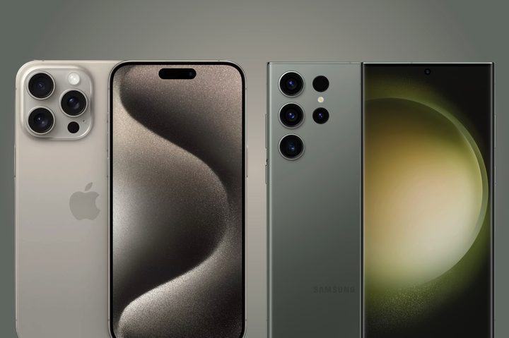 Renders of the iPhone 15 Pro Max next to the Samsung Galaxy S23 Ultra.