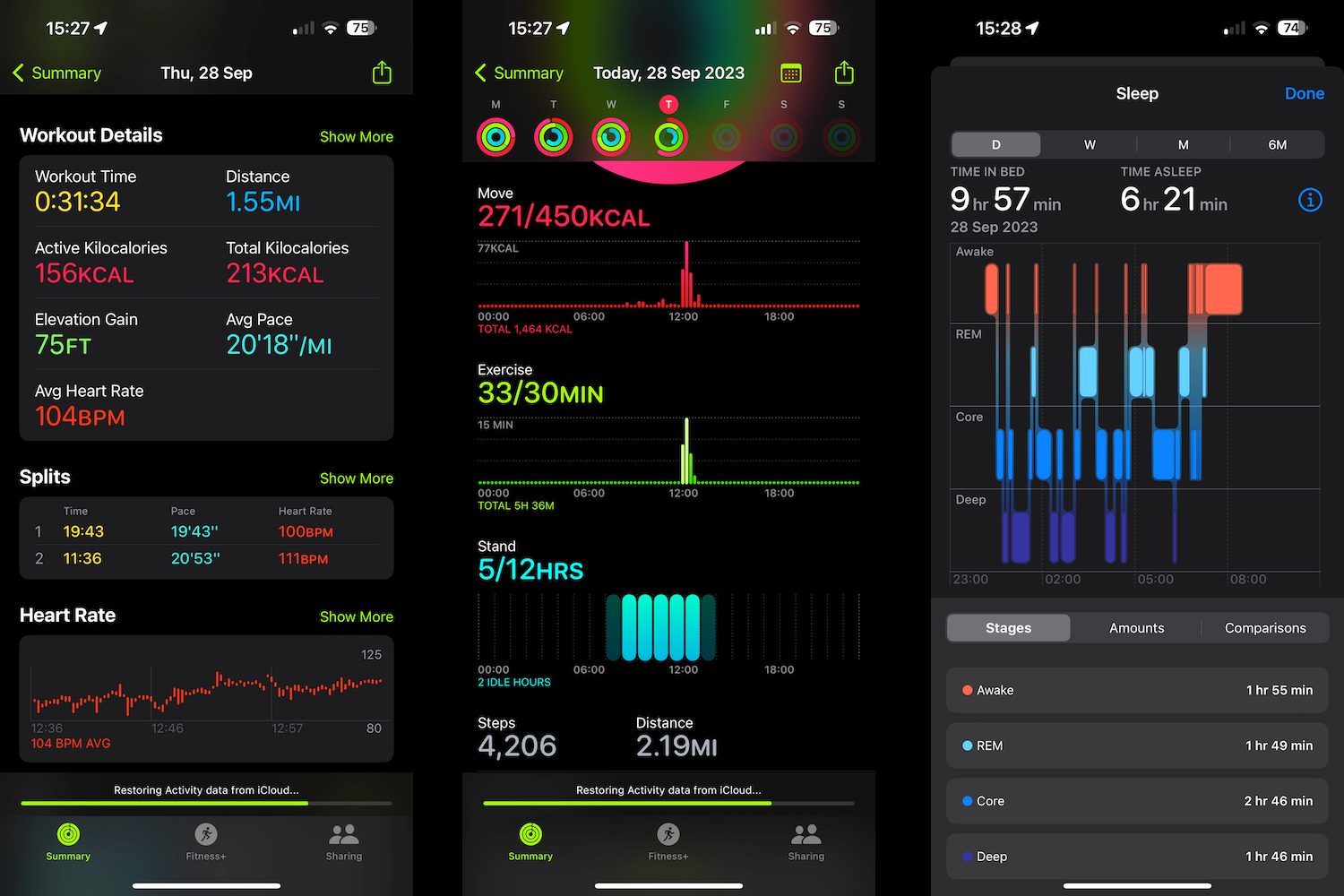Screenshots taken from the Apple Fitness app.