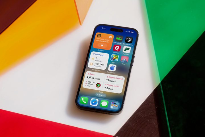 A selection of widgets on an iPhone home screen.