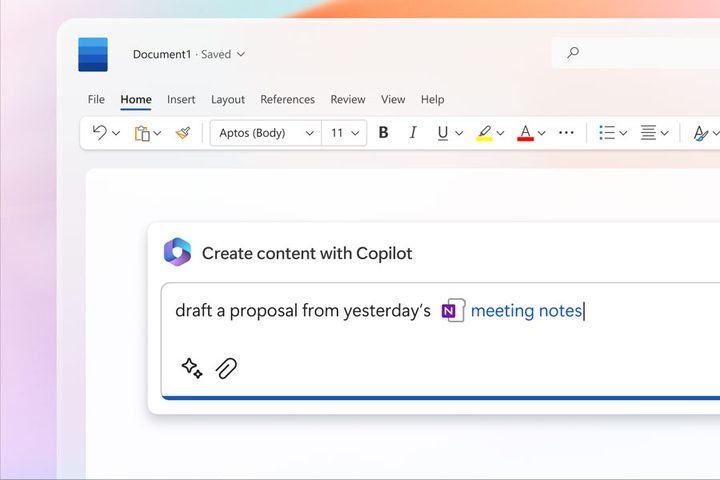 Using Microsoft Copilot to generate a proposal based on a meeting notes document.