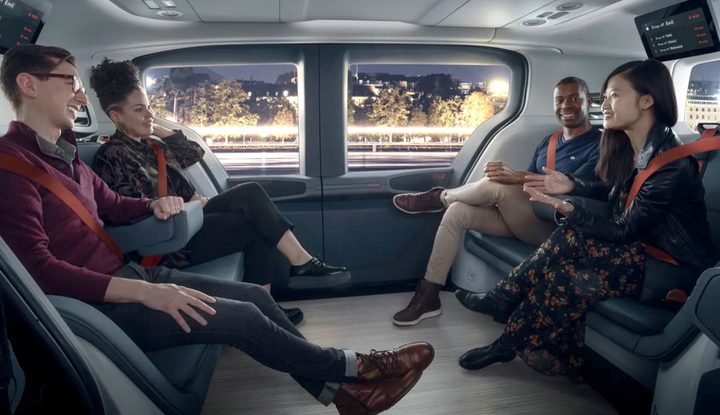 Interior of Cruise's Origin vehicle.
