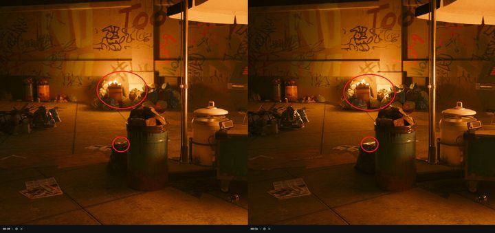 Reflections on trash in Cyberpunk 2077.